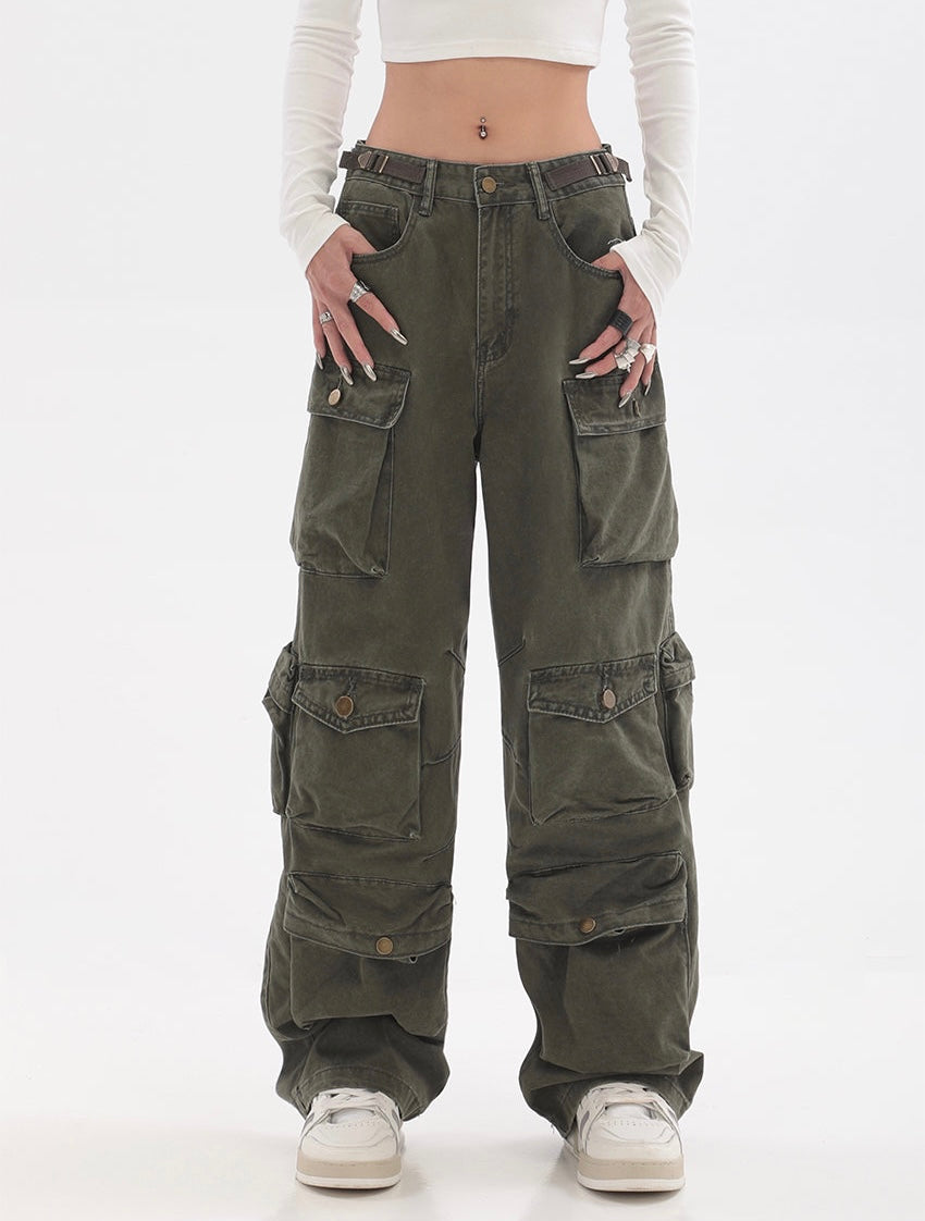 Army Green Multi-Pocket Cargo Jeans | YEJI - Itzy XXL